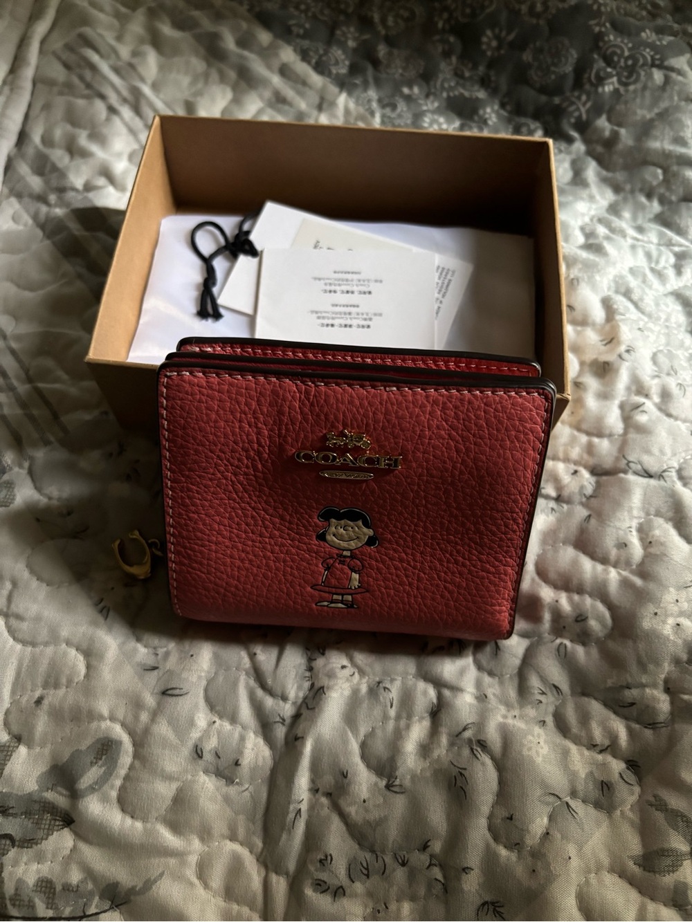 COACH Pink Pebbled Leather Peanuts Compact Wallet Lucy